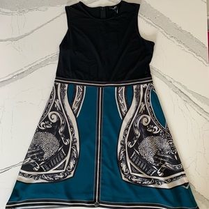 DKNY Fit & Flare Teal & Black Dress 14 NWT